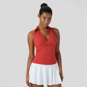 ⭐️Halara V Neck Crossover Ruched Golf Tank Top – NWT Red size XL